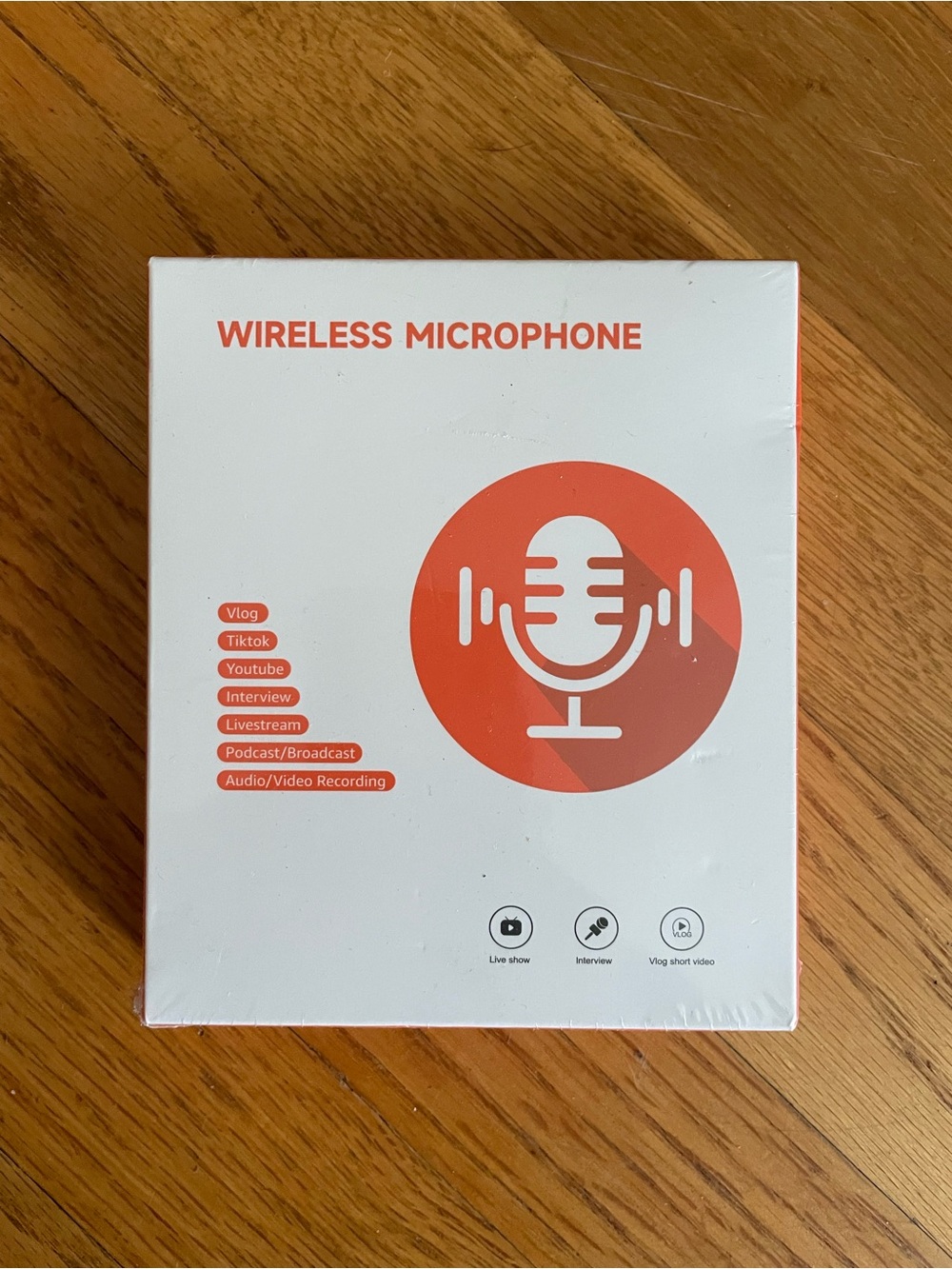 Wireless Microphone - White and Orange Portable Lavalier Mic